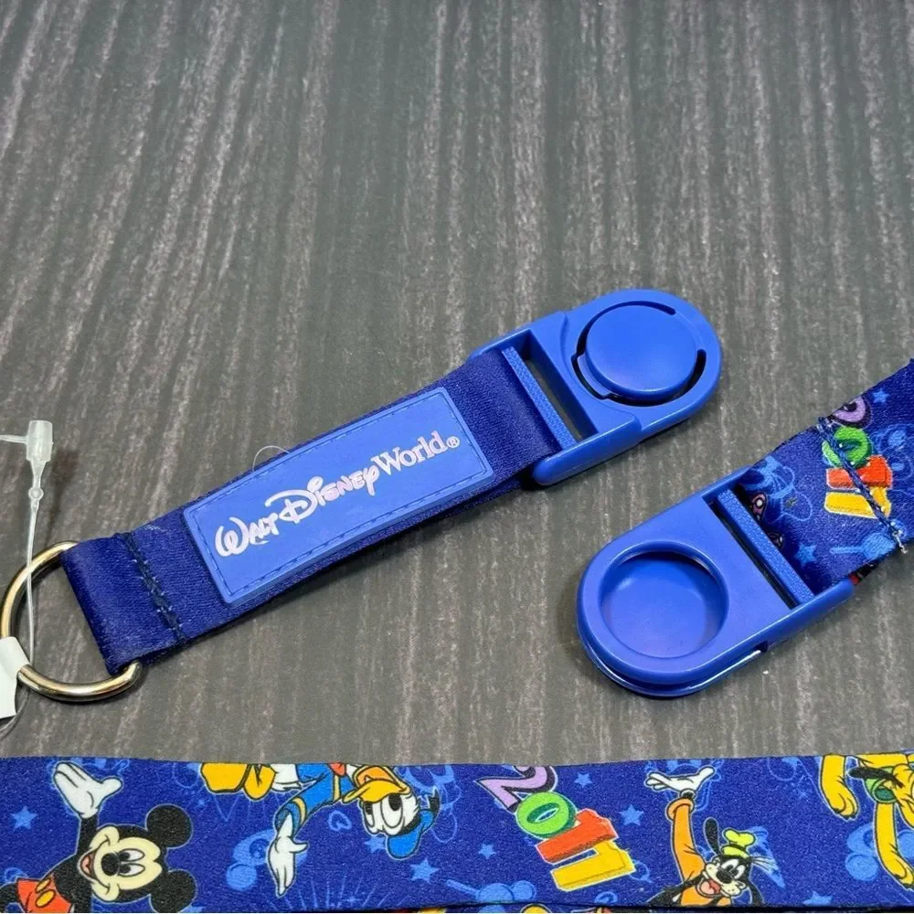 2011 Disney Blue Pin Trading Lanyard with Characters & Detachable Ring